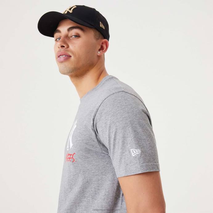 FFTN2865 New Era t-shirt New York Yankees mlb com logotipo da equipe cinza médio