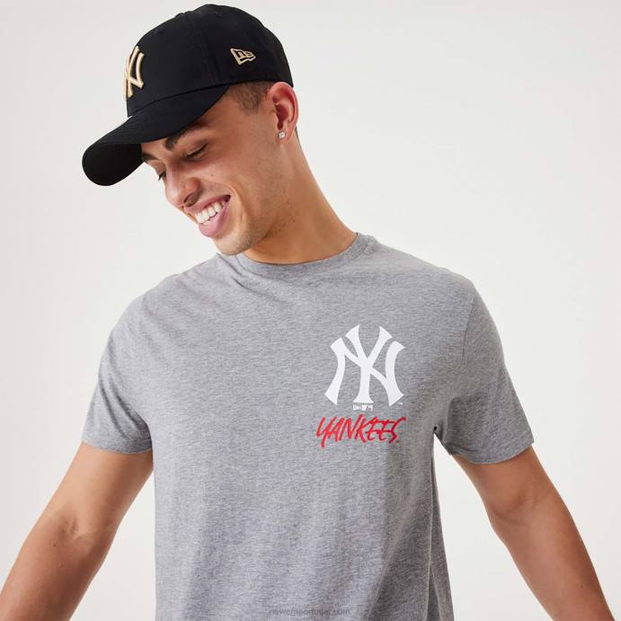 FFTN2865 New Era t-shirt New York Yankees mlb com logotipo da equipe cinza médio