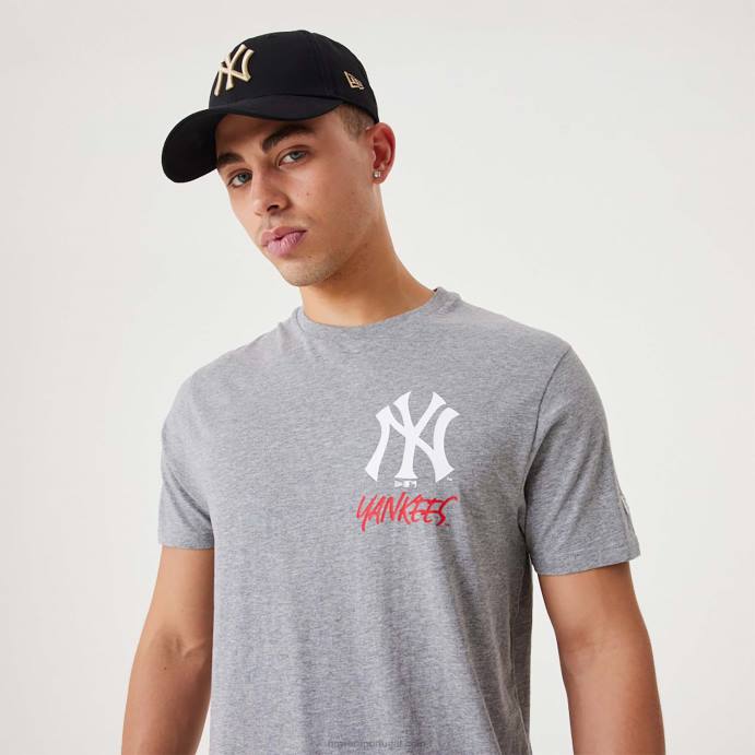 FFTN2865 New Era t-shirt New York Yankees mlb com logotipo da equipe cinza médio