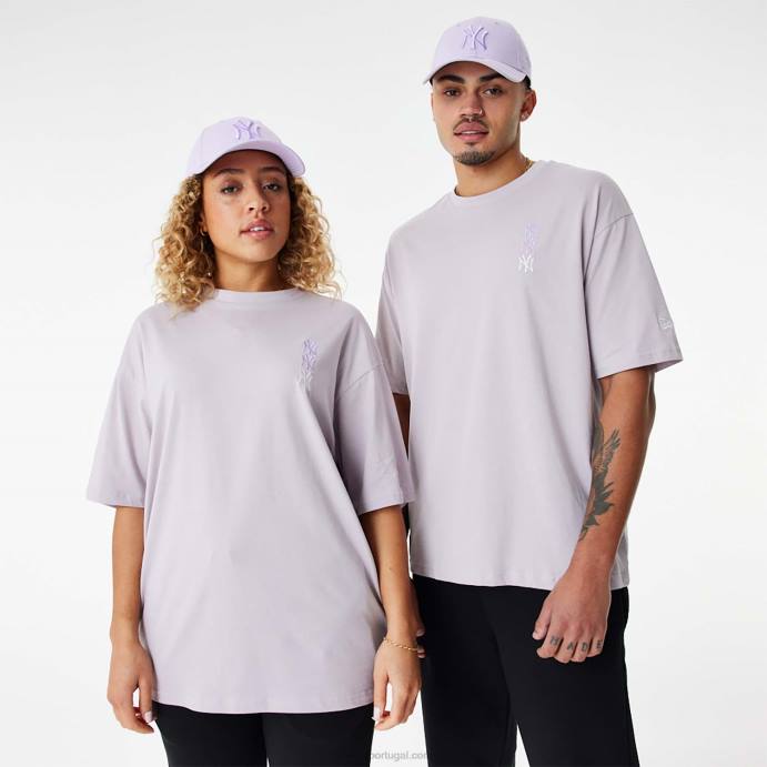FFTN2870 New Era camiseta oversized roxa com logo empilhado do new york yankees mlb