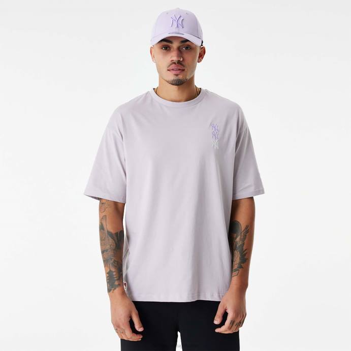 FFTN2870 New Era camiseta oversized roxa com logo empilhado do new york yankees mlb