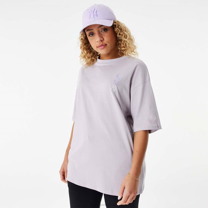 FFTN2870 New Era camiseta oversized roxa com logo empilhado do new york yankees mlb