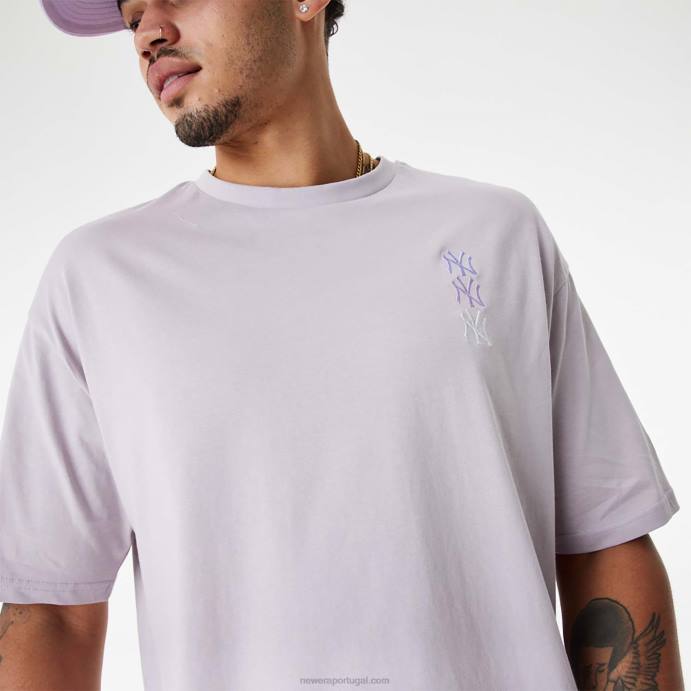 FFTN2870 New Era camiseta oversized roxa com logo empilhado do new york yankees mlb