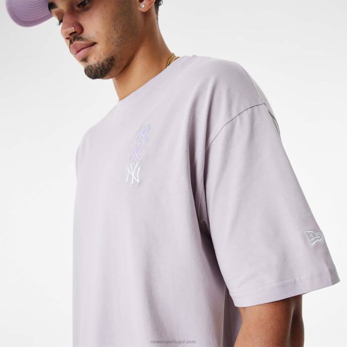FFTN2870 New Era camiseta oversized roxa com logo empilhado do new york yankees mlb