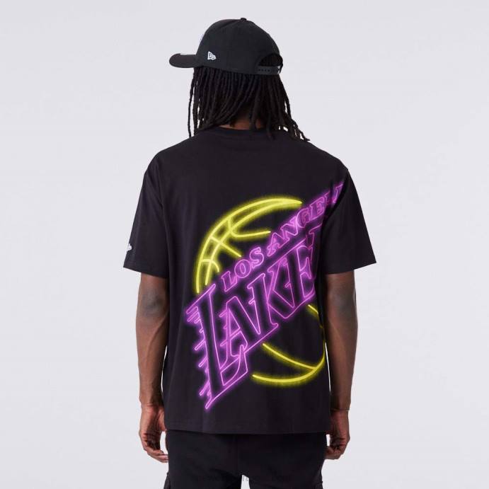 FFTN2874 New Era camiseta oversized preta la lakers neon