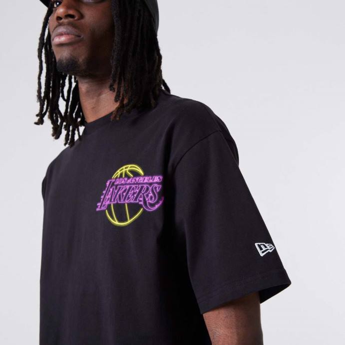 FFTN2874 New Era camiseta oversized preta la lakers neon
