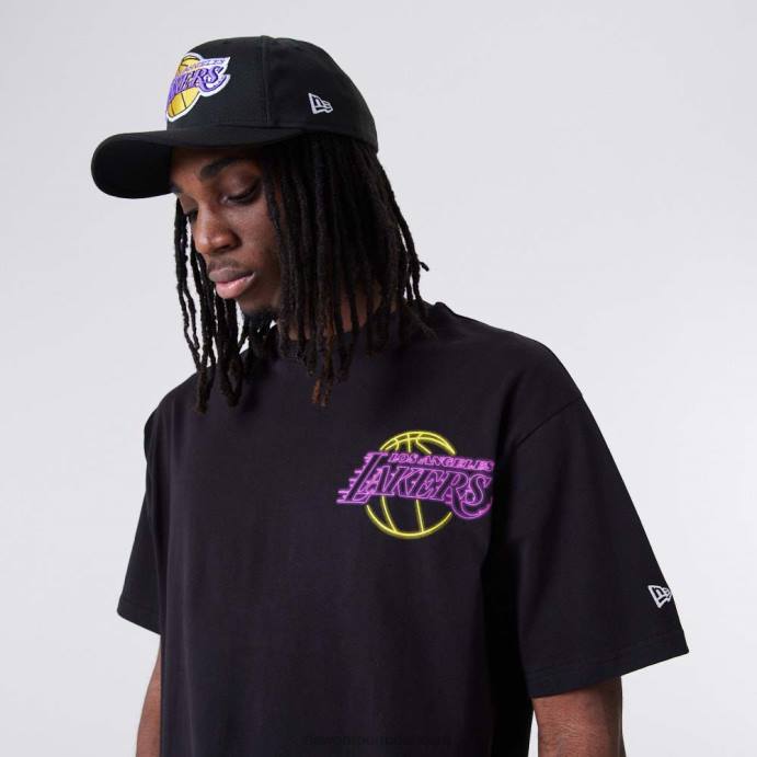 FFTN2874 New Era camiseta oversized preta la lakers neon