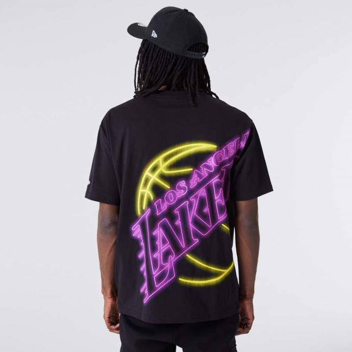 FFTN2874 New Era camiseta oversized preta la lakers neon