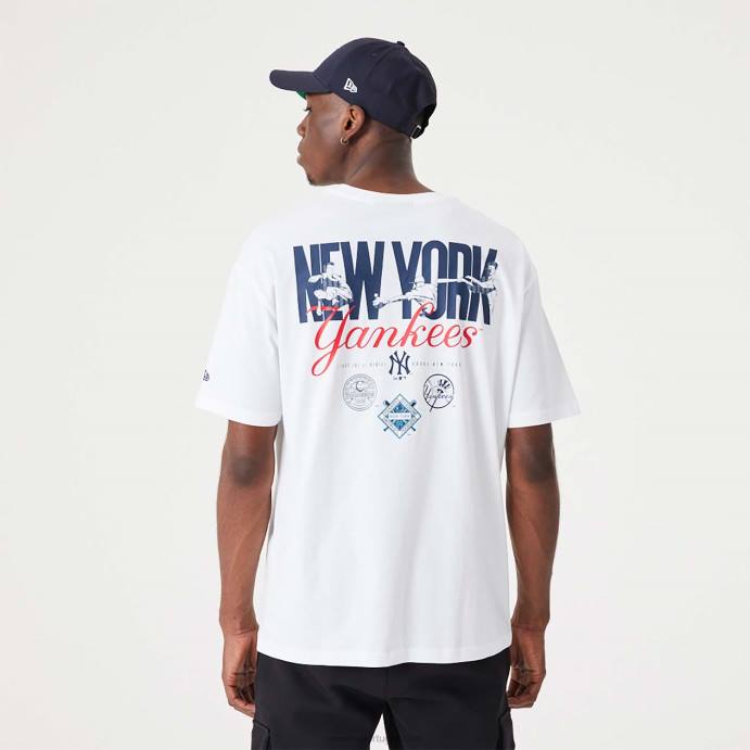 FFTN2880 New Era t-shirt oversized branca com estampa traseira new york yankees mlb