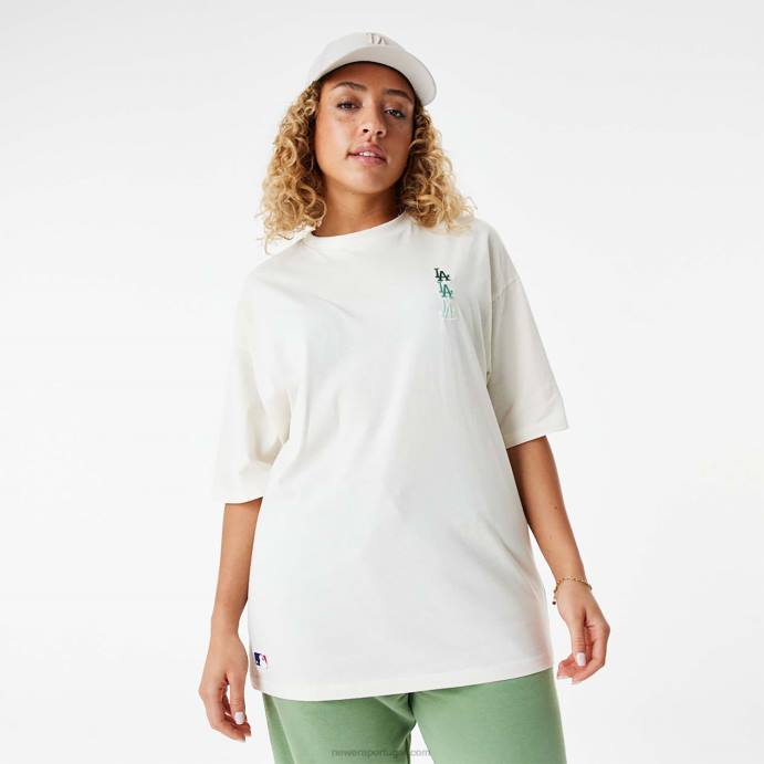 FFTN2885 New Era la dodgers mlb camiseta oversized branca com logo empilhado