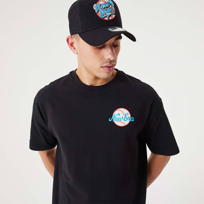 FFTN2886 New Era t-shirt oversized preta com gráfico de basebol Heritage