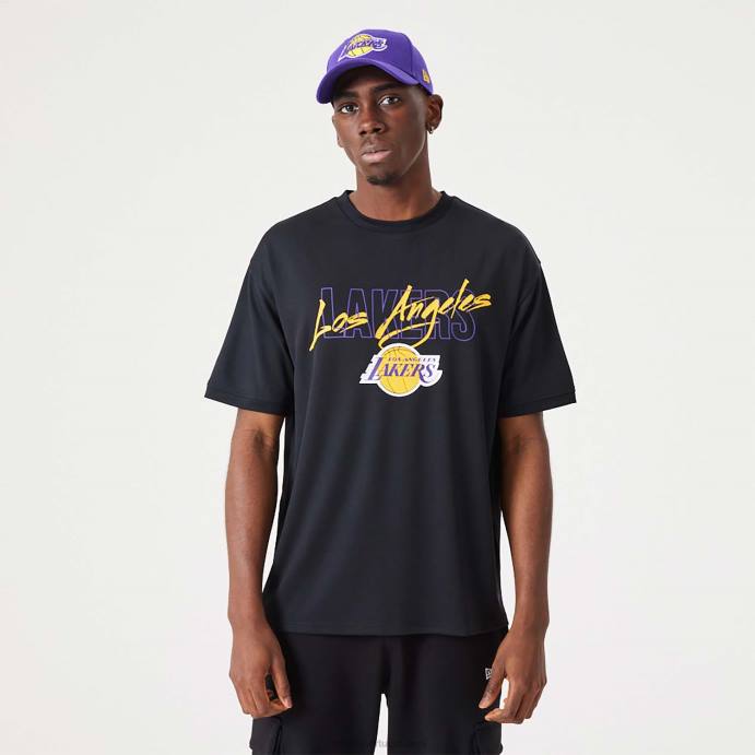 FFTN2887 New Era camiseta oversized preto la lakers nba script