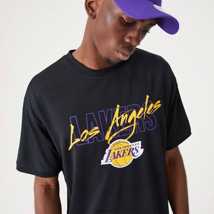 FFTN2887 New Era camiseta oversized preto la lakers nba script