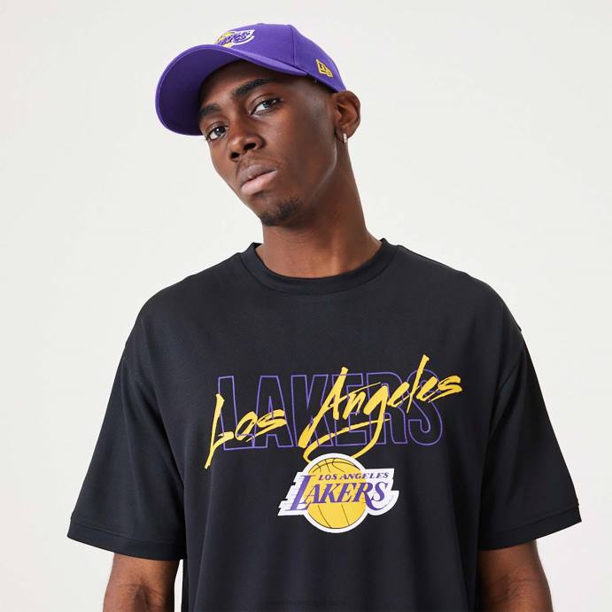 FFTN2887 New Era camiseta oversized preto la lakers nba script