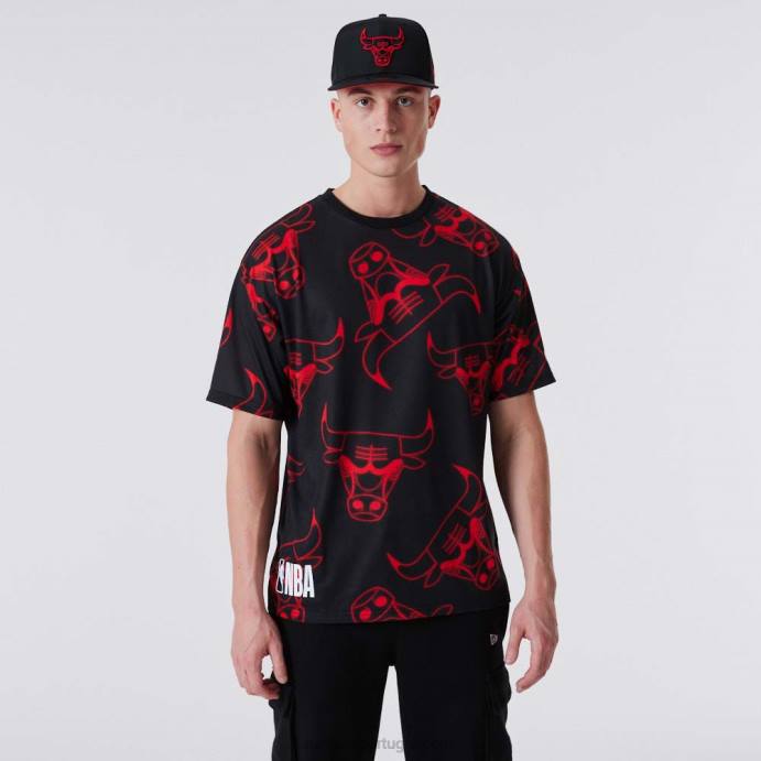 FFTN2889 New Era Chicago Bulls Camiseta preta com estampa neon