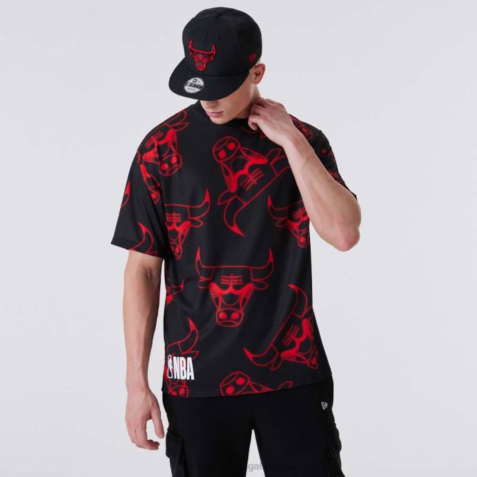 FFTN2889 New Era Chicago Bulls Camiseta preta com estampa neon