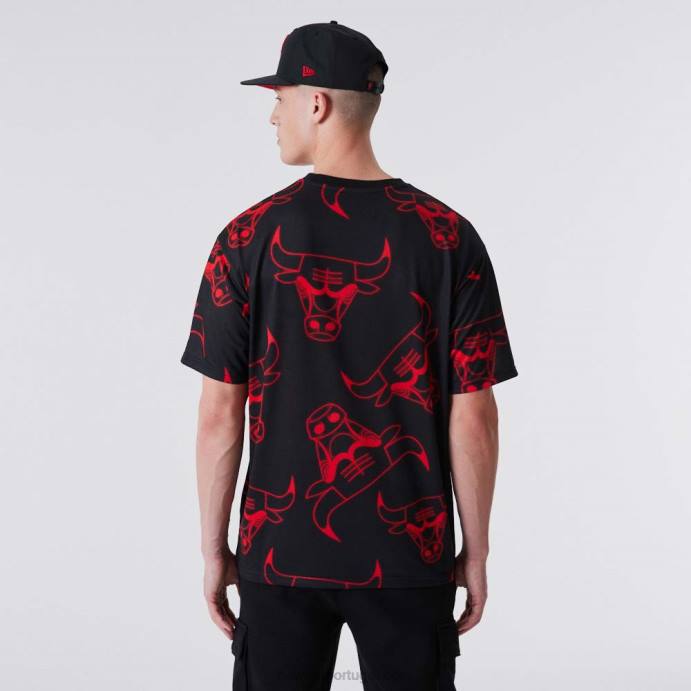 FFTN2889 New Era Chicago Bulls Camiseta preta com estampa neon