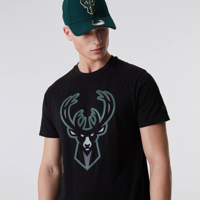 FFTN2890 New Era camiseta preta milwaukee bucks com contorno da nba