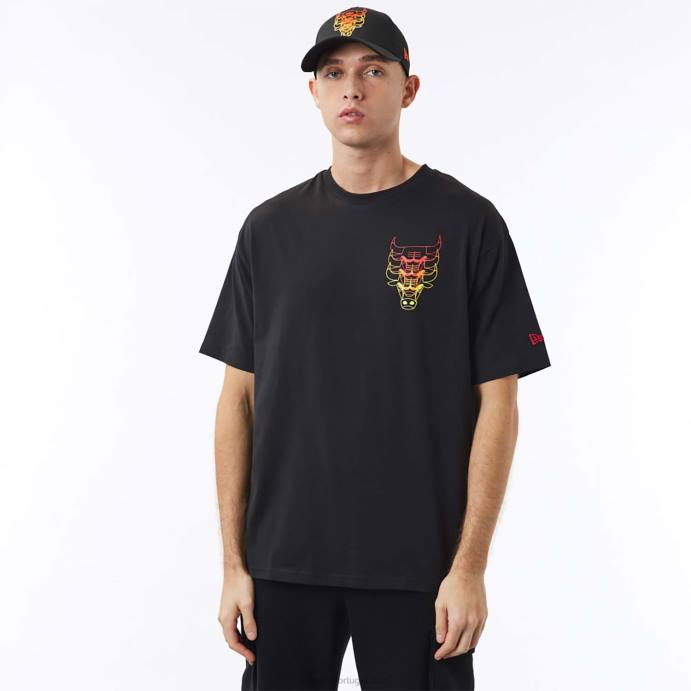 FFTN2893 New Era camiseta preta empilhada chicago bulls nba