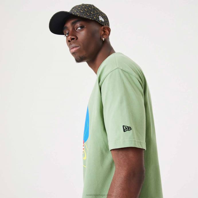 FFTN2894 New Era camiseta verde médio com logo smiley universe