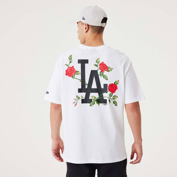 FFTN2899 New Era camiseta oversized branca com estampa floral la dodgers mlb