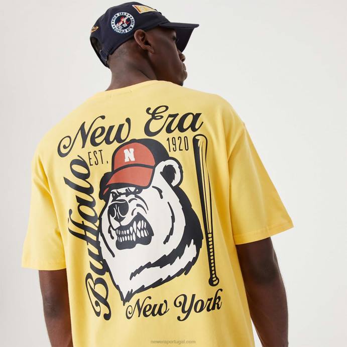 FFTN2900 New Era t-shirt oversized amarela escura com gráfico de ursos Heritage