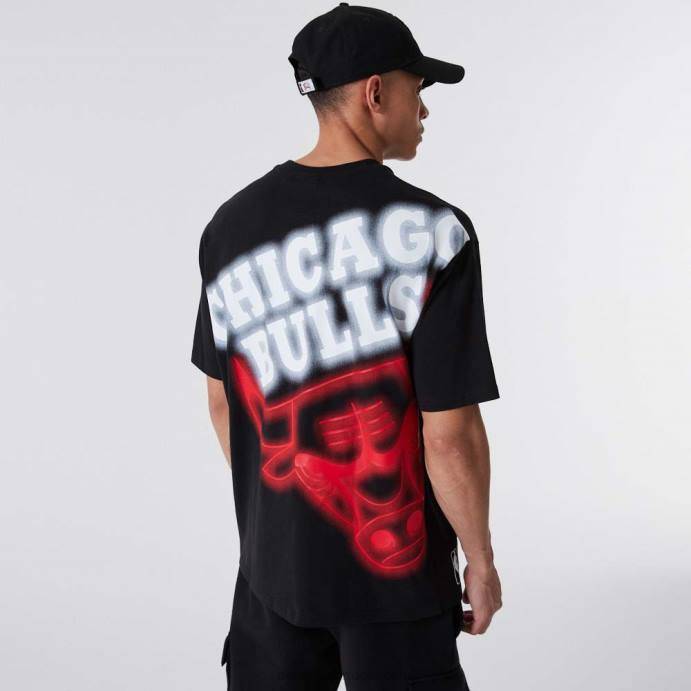 FFTN2903 New Era chicago bulls camiseta preta oversized neon