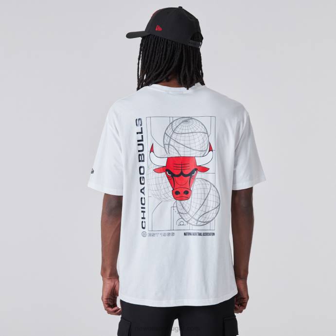 FFTN2904 New Era camiseta branca com gráfico de basquete chicago bulls