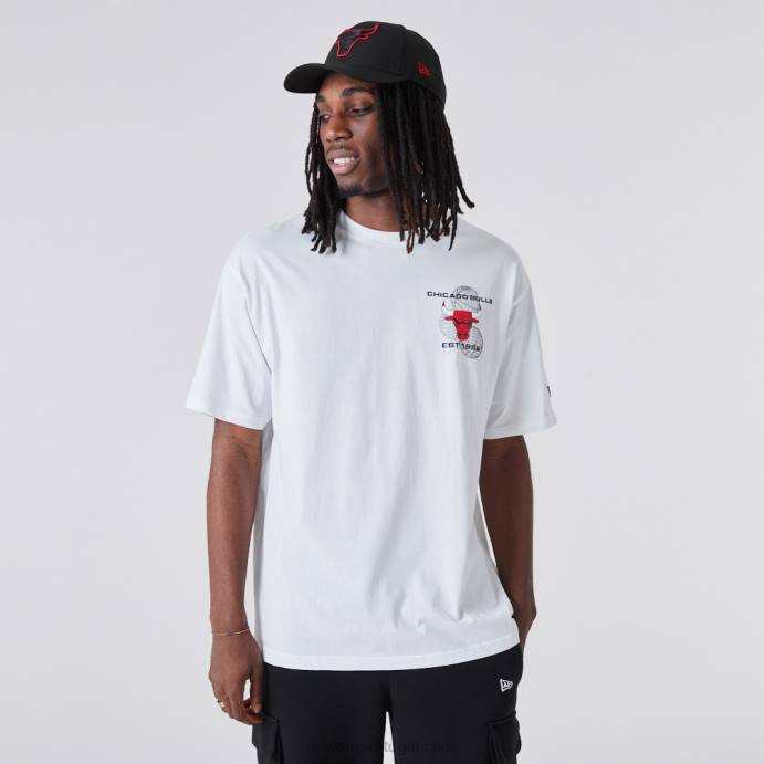 FFTN2904 New Era camiseta branca com gráfico de basquete chicago bulls
