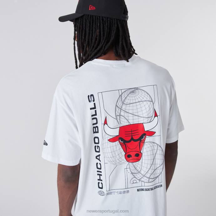FFTN2904 New Era camiseta branca com gráfico de basquete chicago bulls