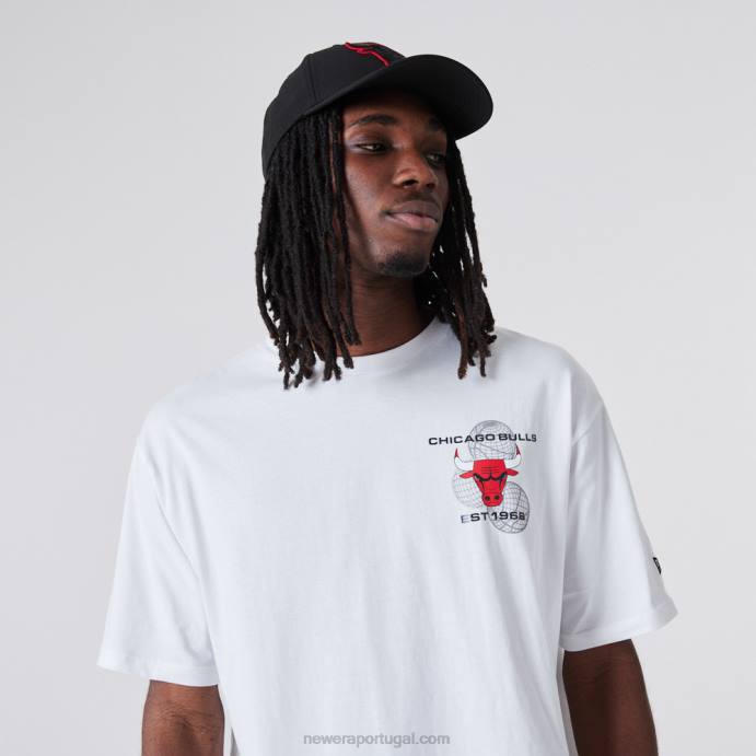 FFTN2904 New Era camiseta branca com gráfico de basquete chicago bulls