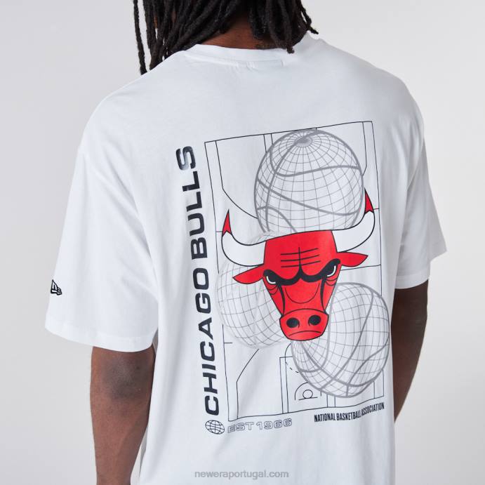 FFTN2904 New Era camiseta branca com gráfico de basquete chicago bulls