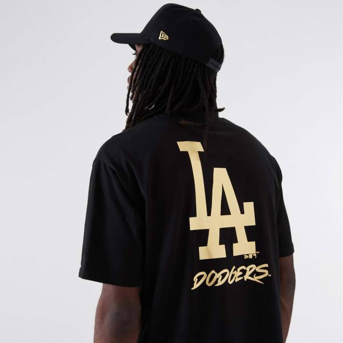 FFTN2905 New Era camiseta preta metalizada la dodgers mlb