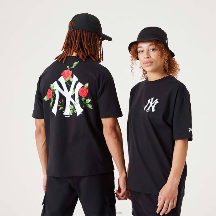 FFTN2913 New Era t-shirt oversized preta com estampa floral new york yankees mlb