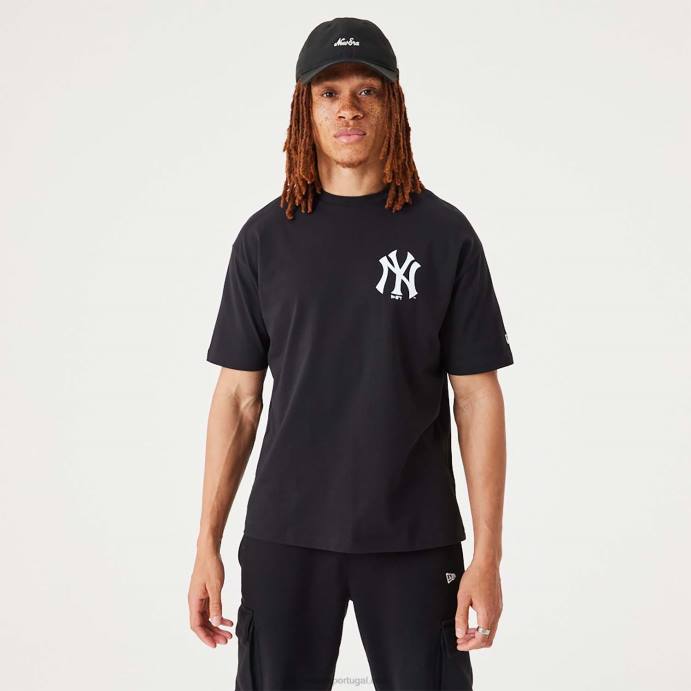 FFTN2913 New Era t-shirt oversized preta com estampa floral new york yankees mlb