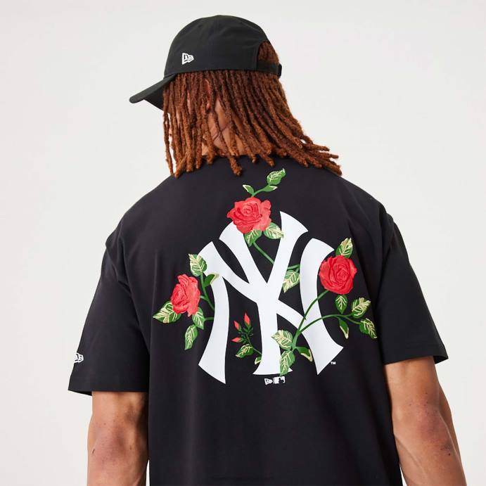 FFTN2913 New Era t-shirt oversized preta com estampa floral new york yankees mlb