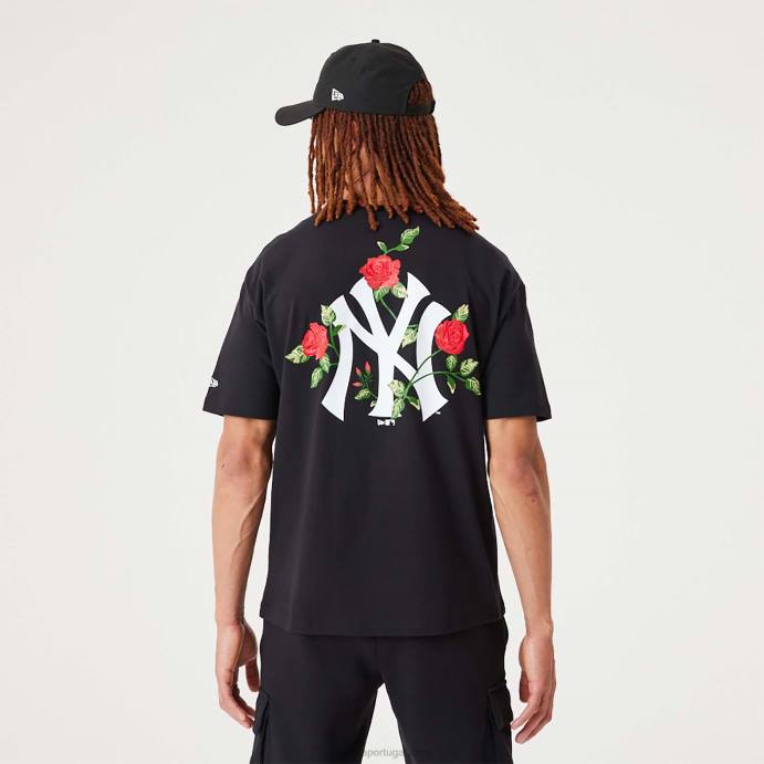 FFTN2913 New Era t-shirt oversized preta com estampa floral new york yankees mlb