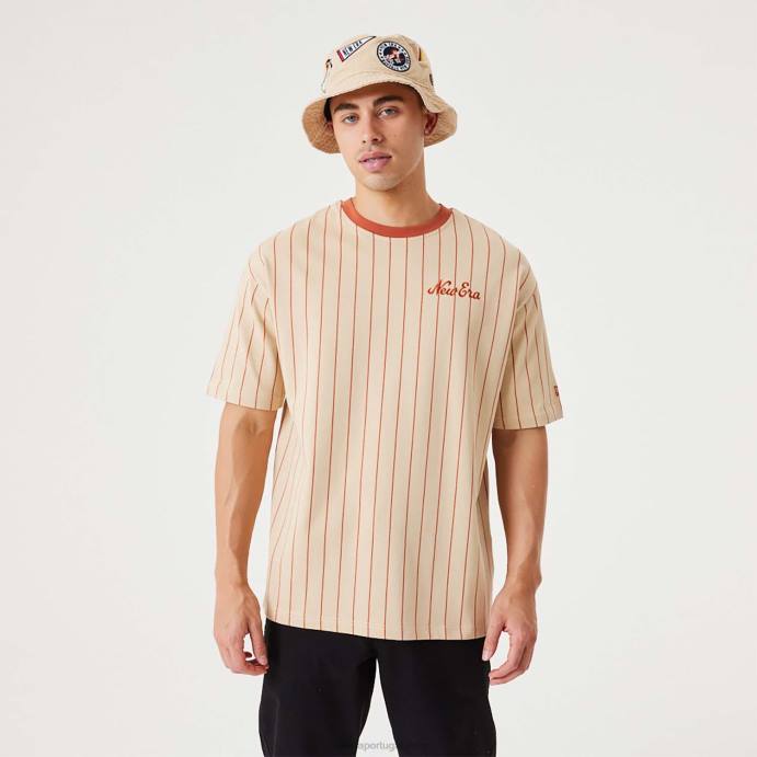 FFTN2914 New Era camiseta oversized bege claro risca de giz