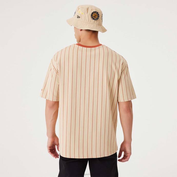 FFTN2914 New Era camiseta oversized bege claro risca de giz
