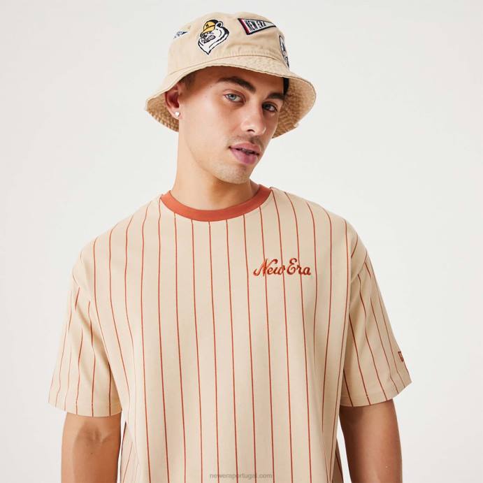 FFTN2914 New Era camiseta oversized bege claro risca de giz
