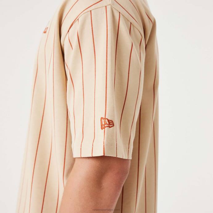 FFTN2914 New Era camiseta oversized bege claro risca de giz