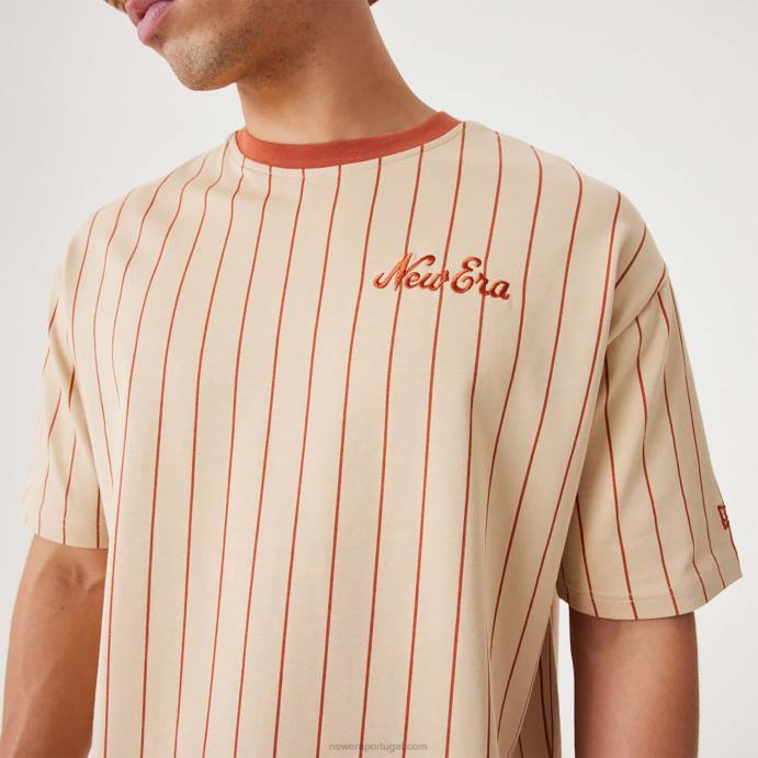 FFTN2914 New Era camiseta oversized bege claro risca de giz