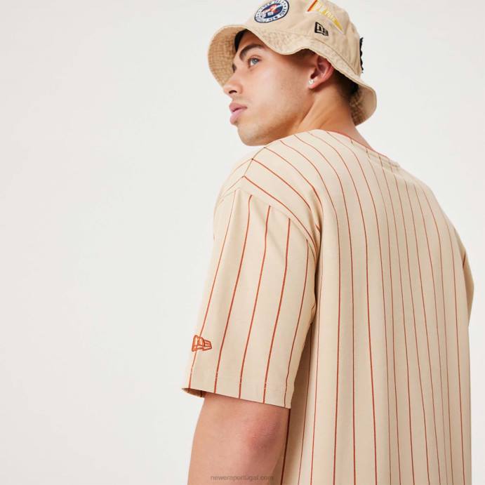 FFTN2914 New Era camiseta oversized bege claro risca de giz