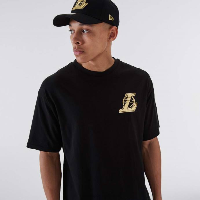 FFTN2919 New Era camiseta la lakers nba preta metalizada