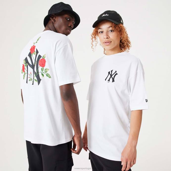 FFTN2927 New Era t-shirt oversized branca com estampa floral new york yankees mlb