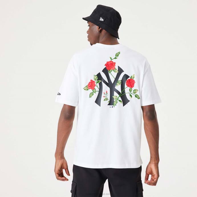 FFTN2927 New Era t-shirt oversized branca com estampa floral new york yankees mlb