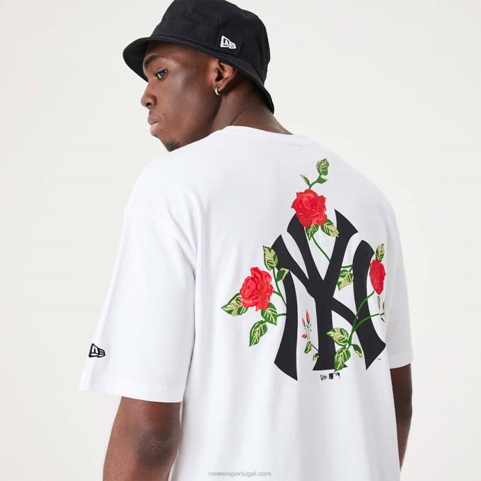 FFTN2927 New Era t-shirt oversized branca com estampa floral new york yankees mlb