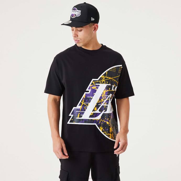 FFTN2941 New Era la lakers nba camiseta oversized preta com logo do time grande