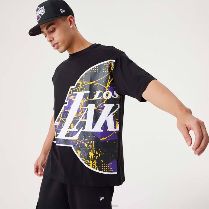 FFTN2941 New Era la lakers nba camiseta oversized preta com logo do time grande