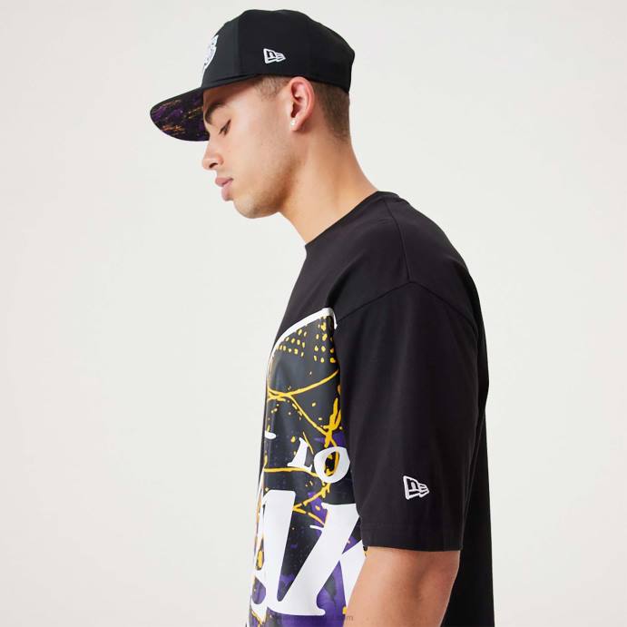 FFTN2941 New Era la lakers nba camiseta oversized preta com logo do time grande